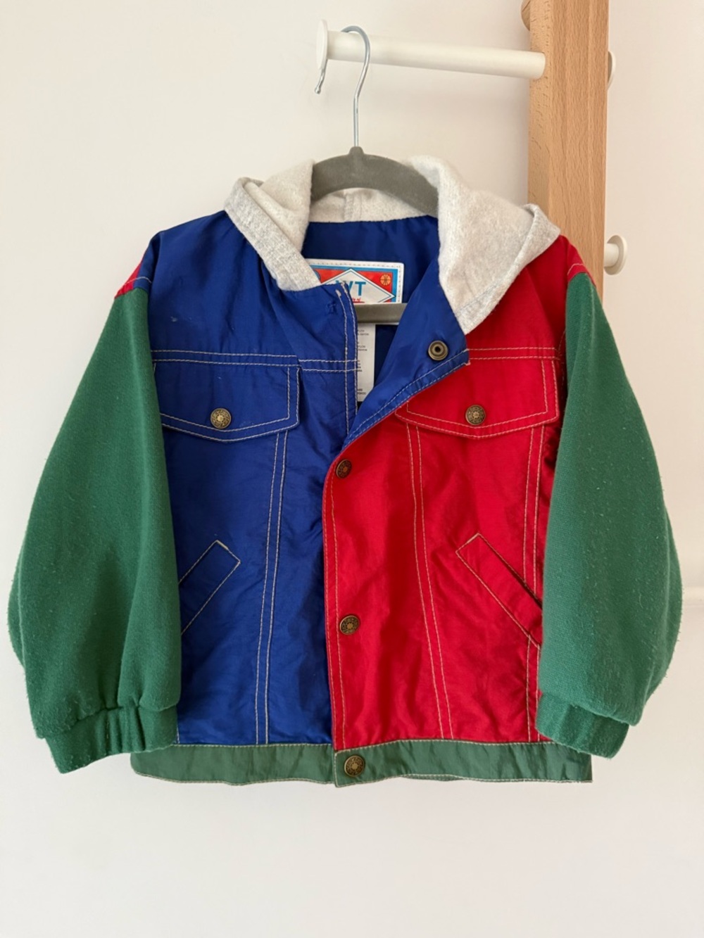 Vintage Colorblock Kids Hooded Jacket Windbreaker - Blue, Red & Green